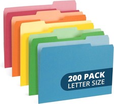 200 Colorful File Folders with Tabs, Multi Colored File Folders Letter Size,