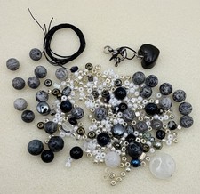 Curated Beading Kit Jewelry Making Supply Stones Glass Set Black White Silver