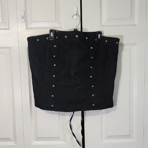 Finejeans Womens Black Denim Corset Top Size 24 Grommets Lace Back Goth Punk NWT