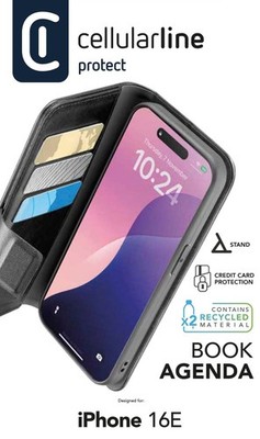 CellularLine Book Agenda 2 Case für Apple iPhone 16E Black (61086) #14756052
