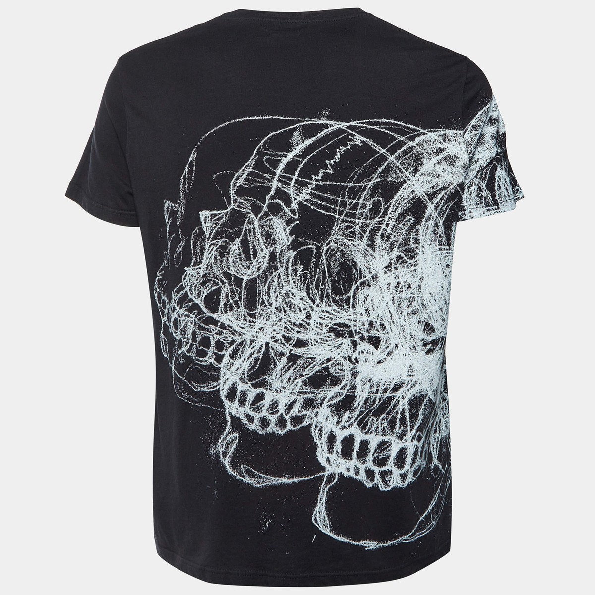 Alexander McQueen Black Scribble Skull Print Cotton Crew Neck