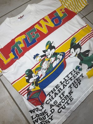 VTG 90s Disney Little Wolf T-Shirt Made In USA RARE 3 LITTLE PIGS WRAP AOP L/XL
