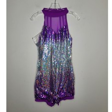 NEW Weissman Dance Good Luck purple silver sequin romper - large adult - SWIFTIE