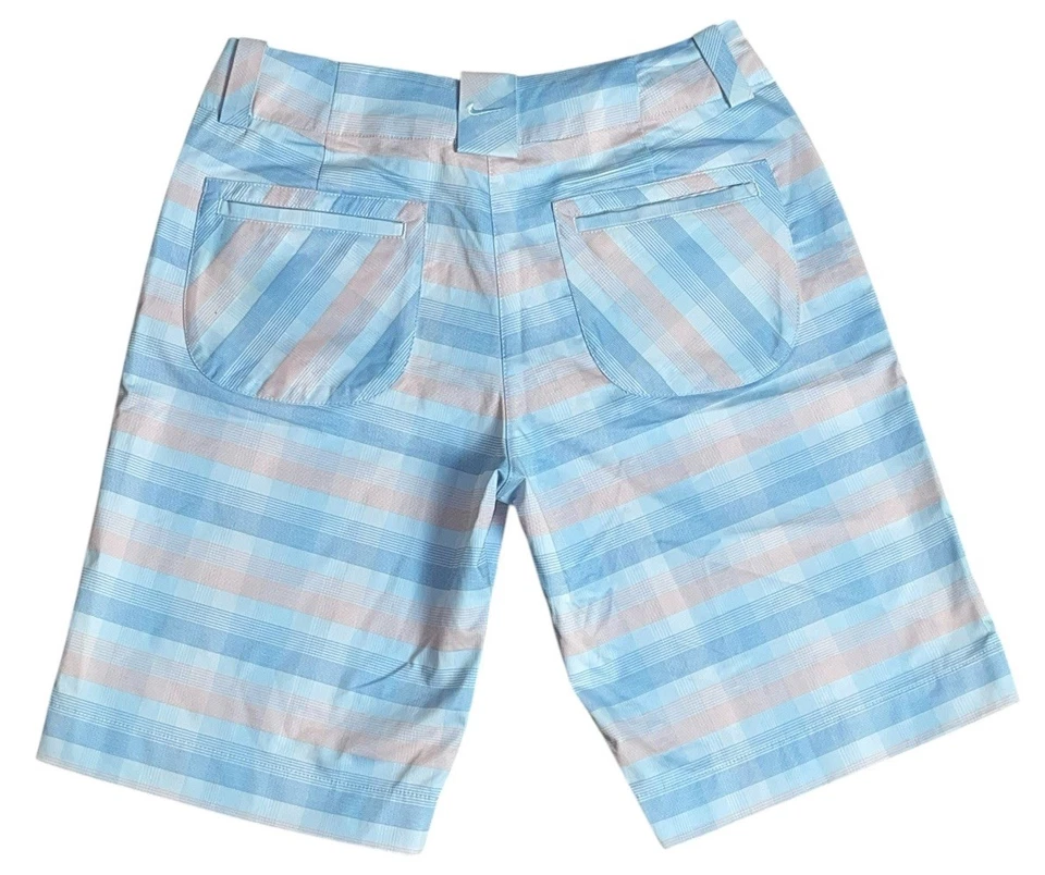Bermuda de golfe Nike feminina 6 pequena azul xadrez Dri Fit elástica atlética - Imagem 2 de 4
