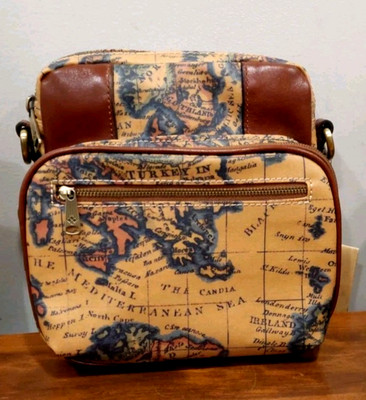 Patricia Nash Pinesdale Coated Canvas Crossbody Bag in European Map NEW NWT