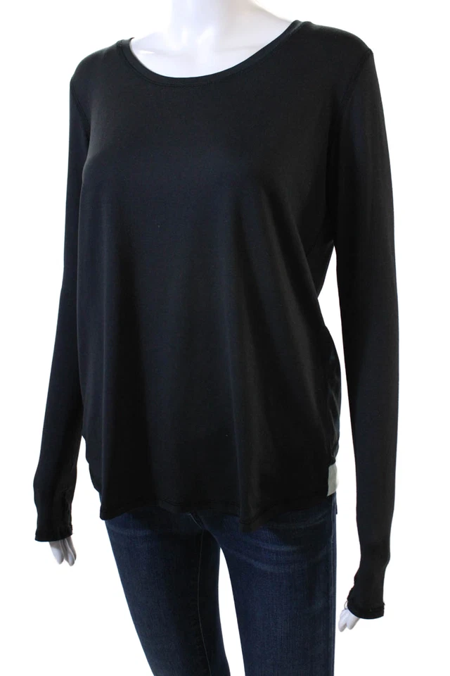 Camisa de mujer ALALALA manga larga cuello redondo estampada negra azul talla pequeña Foto 2 de 4