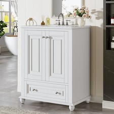 24" Bathroom Vanity with Ceramic Sink Combo Cabinet w/ 2 Doors 1 Drawer White
