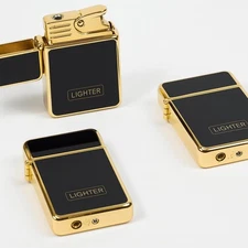 Luxury Gold Metal Refillable Butane Cigarette Lighter – Windproof, Pocket Size,