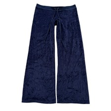 Vintage Juicy Couture Women's Navy Flared Wide Leg Track Pant Loungewear Size L