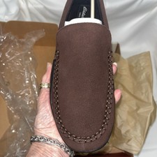 Eddie Bauer Loafer Slippers Men Size 11 Brown Suede Leather Slip On Rubber Sole