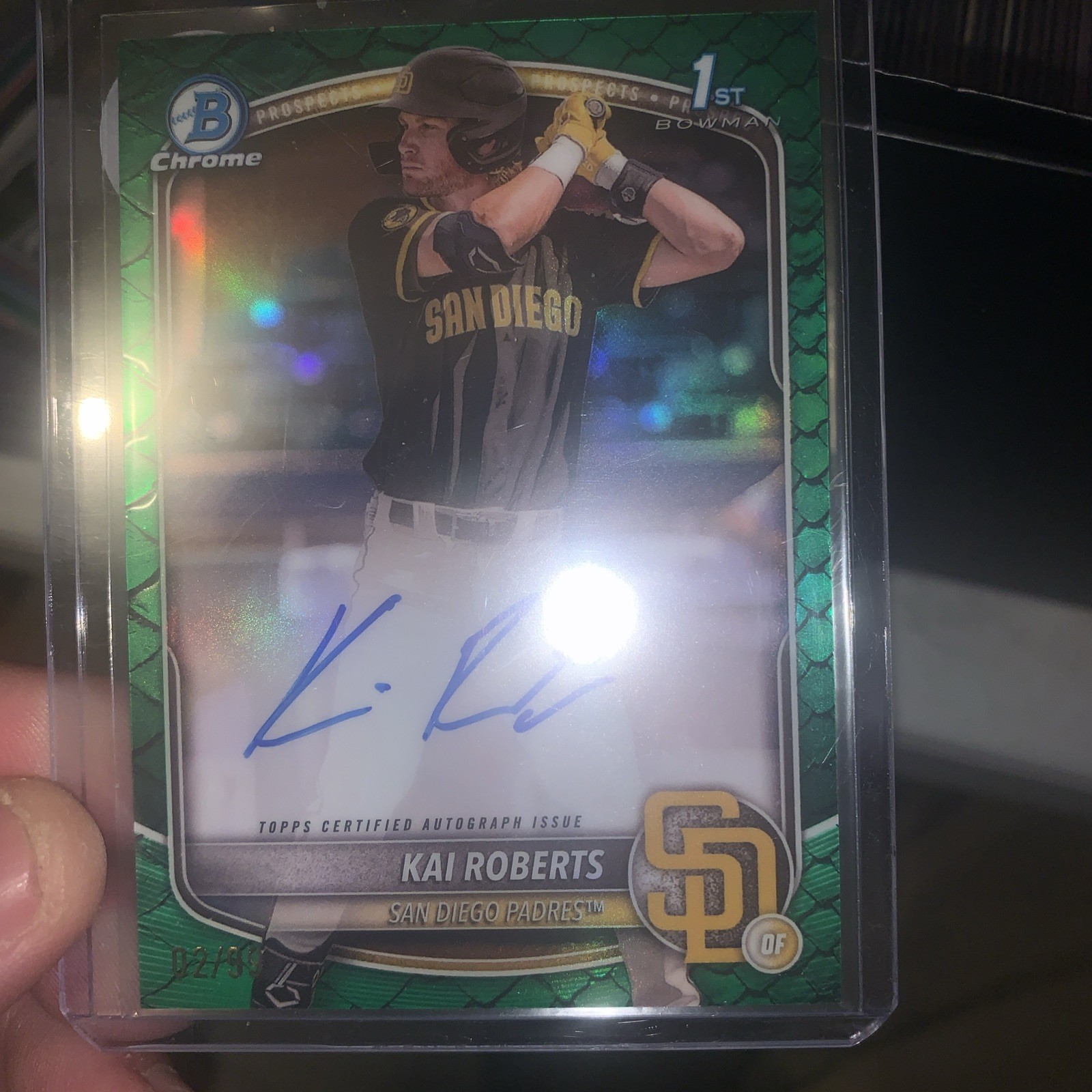 2025 Bowman Chrome Kai Roberts Auto Green Lava Refractor 1st Prospect /99