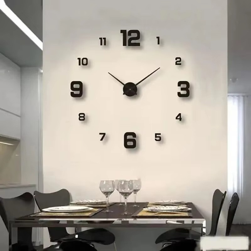 Modern DIY Wall Clock Large Frameless 3D Mirror Sticker Silent For Living Room
