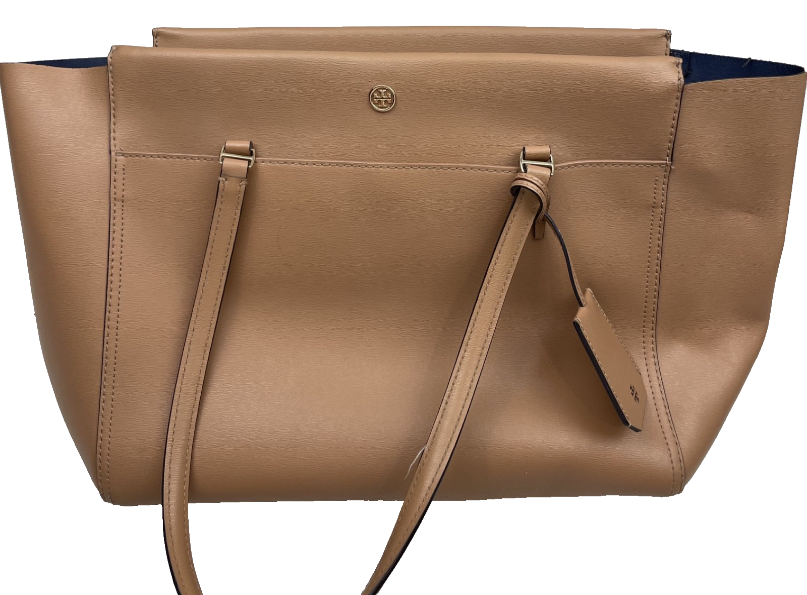 TORY BURCH Luxury Leather Expandable Designer Tote/Shoulder Bag Tan