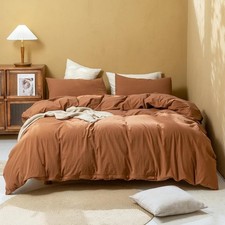 Dark Orange Organic Cotton Duvet Cover, Boho Luxurious Soft Cotton Bedding Set.