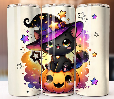 Cute Halloween Cat Tumbler 20oz Cup Mug Stainless Steel Drinks cold hot Straw