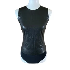 Commando Black Faux Leather Bodysuit Sleeveless Stretch Modern Fit M