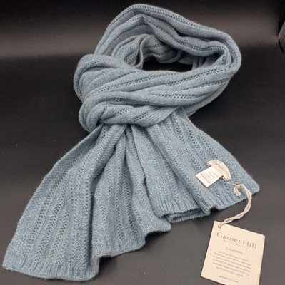 Garnet Hill NWT 100% Cashmere Ribbed Scarf Soft Dusty Blue Heather -Quiet Luxury