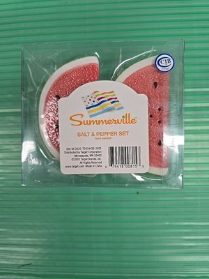 Summerville Watermelon Slice Salt & Pepper Shakers Hand-Painted 2003 NEW In Box
