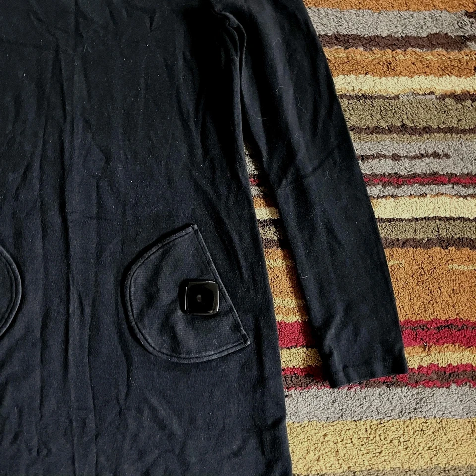 Vestido Tibi Mujer Pequeño Negro Manga Larga Mod Bolsillos Estilo Años 60 Retro Túnica Cambio Foto 4 de 4