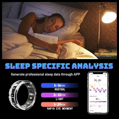Smart Ring Fitness Tracker for iOS Android, Waterproof, Heart Rate Blood Oxygen