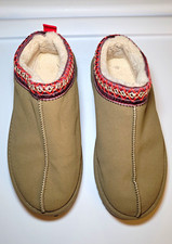 Womens Suede Faux Fur Lined Slip-On Slippers Beige/Red US 9