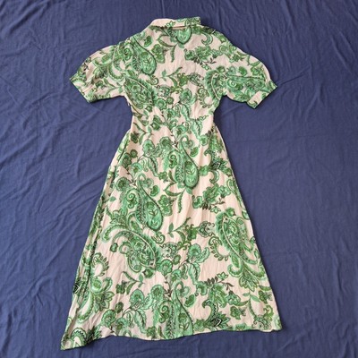 Ipekyol paisley print Summer Midi Dress green white floral zip Lined dress UK 8