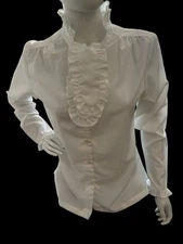 Vintage Sears Semi -Sheer While Long Sleeve Blouse Tie on Neck size 12