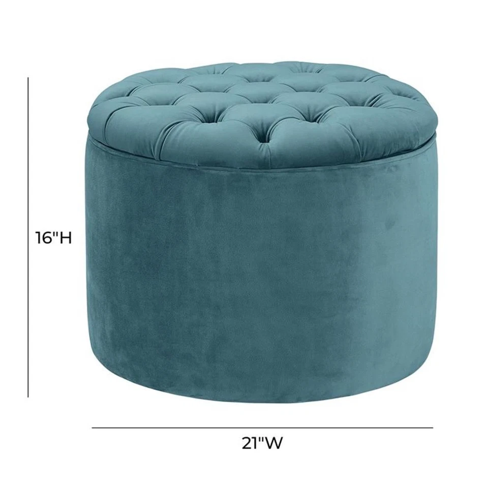 Pemberly Row 16"H Transitional Velvet Storage Ottoman in Blue - Image 2 of 4