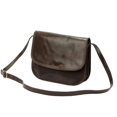 Women's Small Crossbody Bag Genuine Leather Saddle Style Handmade Italy Brown - Picture 4 of 6