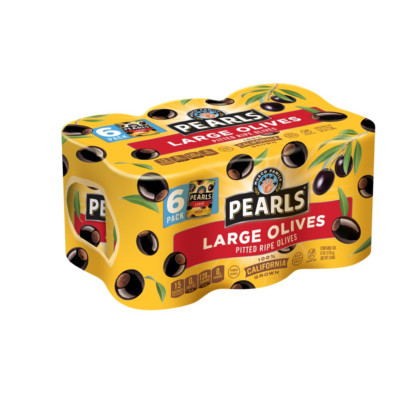 Pearls Ripe Pitted Large Black Olives, 6 Oz Can, 6 Pack