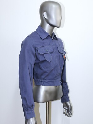 Vintage 1950s Grey/Blue Cotton Twill Cyclist Zipped FRENCH