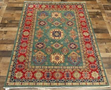 5x7 New Fine Super Pak green Kazak hand knotted wool Oriental Vege dyed area rug