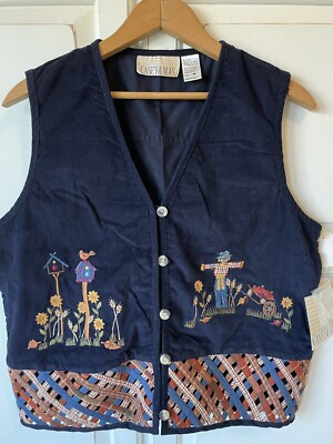 NEW CASEY & MAX Embroidered Scarecrow Autumn Fall Lattice Corduroy Vest MEDIUM