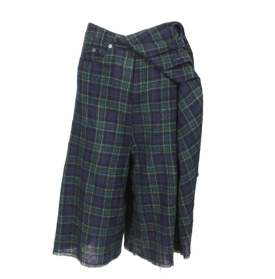 R13 Plaid Blue Green Skort Pants Avant Garde Wrap Japanese Fabric Skirt sz M 834 - Image 2 of 4