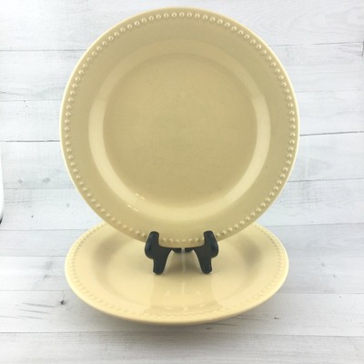 Pottery Barn Emma Yellow Beaded Round Stoneware Dinner Plates