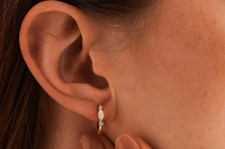 White Opal Earrings, Sterling Silver Opal Huggie Hoop Earrings, Hoop Earring