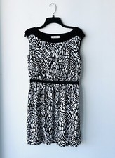 Ann Taylor LOFT Dress Black White Print High Neck Knit Women M Career Casual