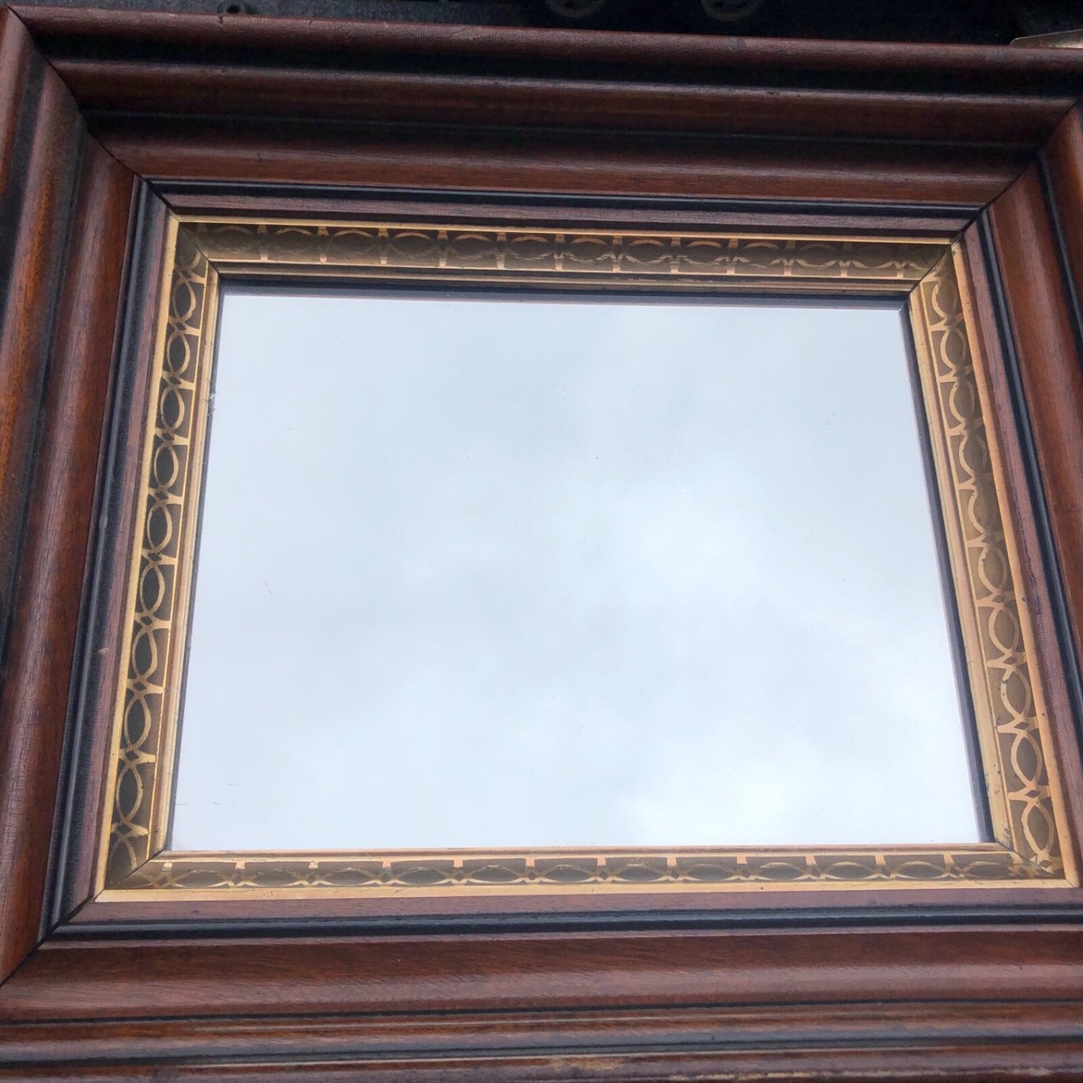 vintage black walnut & gold frame mirror 15” x 13” mirror 8