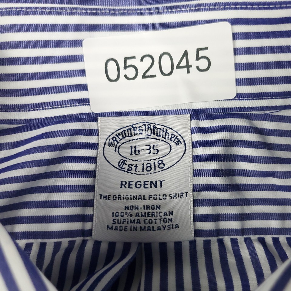 Brooks Brothers Shirt Mens Size 16 Blue Striped Dress Button Up Long