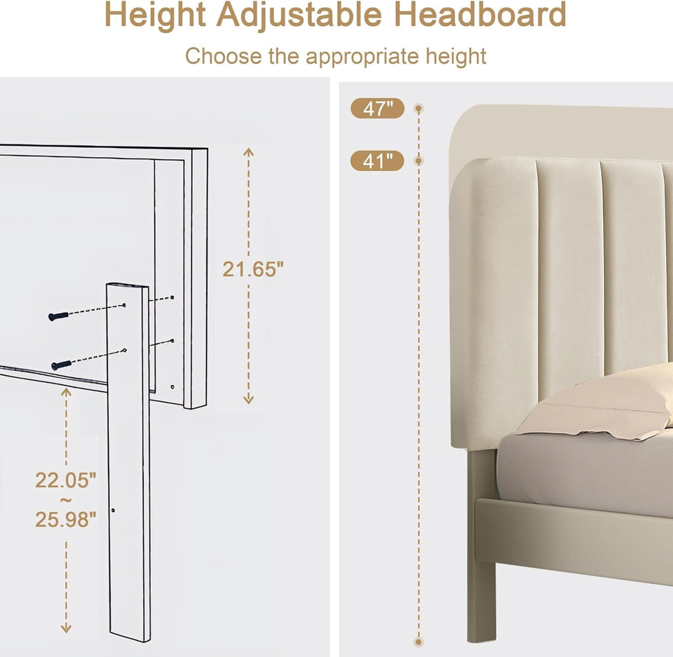 VECELO Full Size Upholstered Bed Frame with Adjustable Headboard