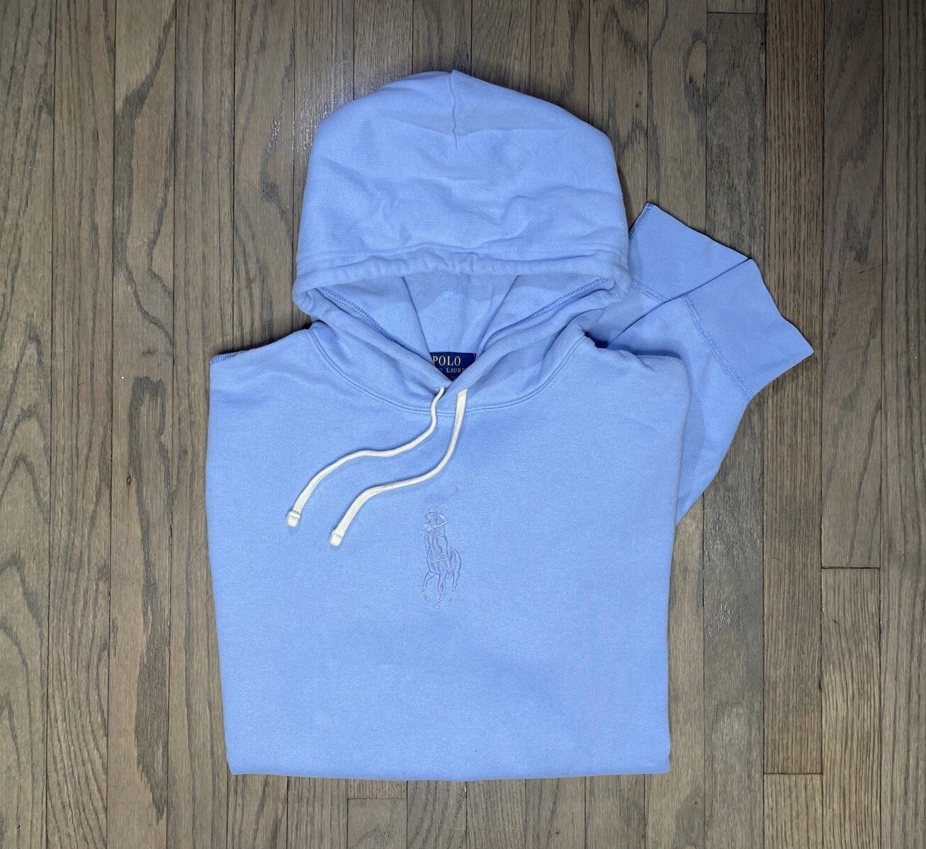 Polo Ralph Lauren pile ricamato grande pony felpa con cappuccio uomo taglia large blu cipria