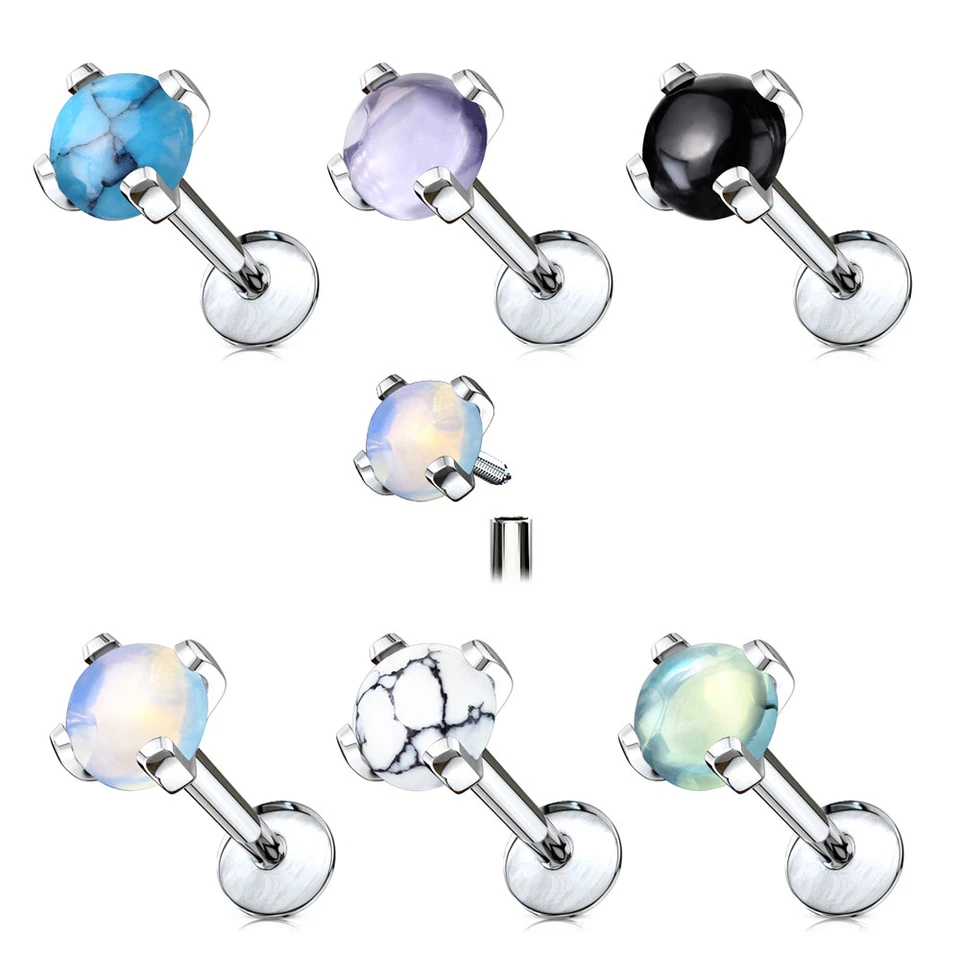 Juego de puntas de piedra semipreciosa Labret roscadas internamente 16G Foto 2 de 2