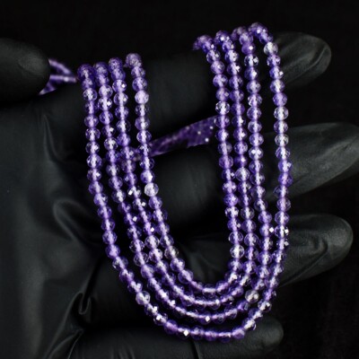Atemberaubende Perlen-Halskette 4 Strang 180,00 kt facettierter Amethyst Schmuck VK 45 E684