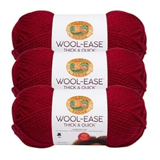 (3 Pack) Lion Brand Yarn 640-138 Wool-Ease Thick & Quick Bulky Yarn, Cranberry