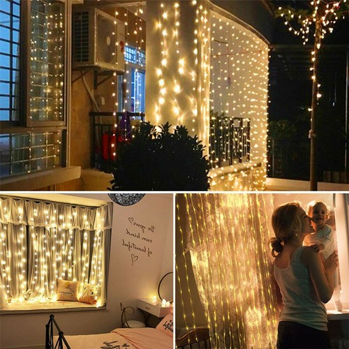 300 LED Window Curtain String Light Home Garden Bedroom Wedding Party Xmas Decor - Picture 10 of 12
