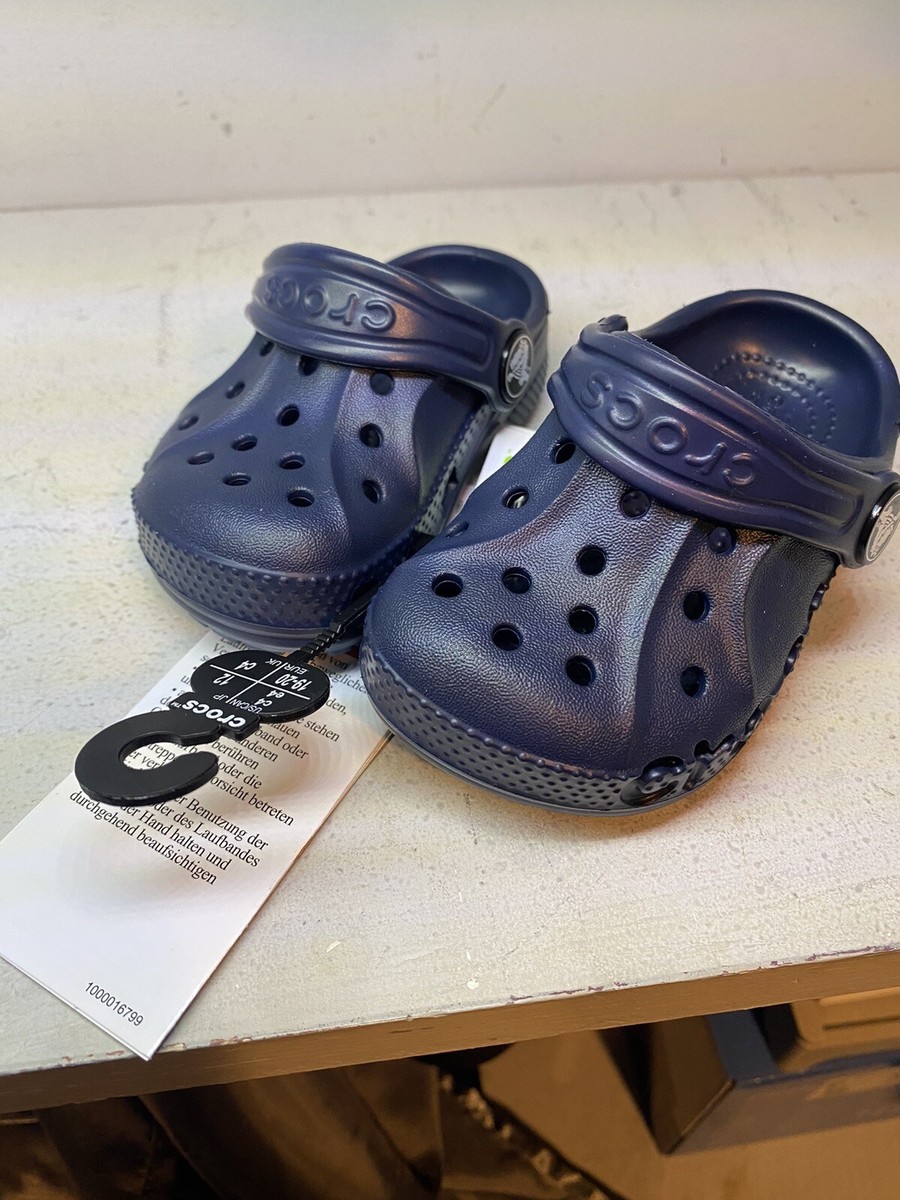 Crocs Kids Crocband II Slip on Clog Navy Ice Blue Size J for