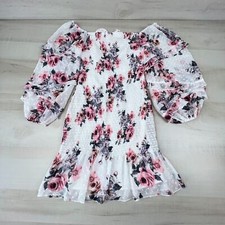 Twosisters Women Dress 6 White Floral Off Shoulder Form Fitting Sheer Sleeve New