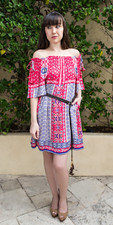 Hale Bob Satin Boho Off Shoulder Dress  |   Red S M NWT 74DT6341