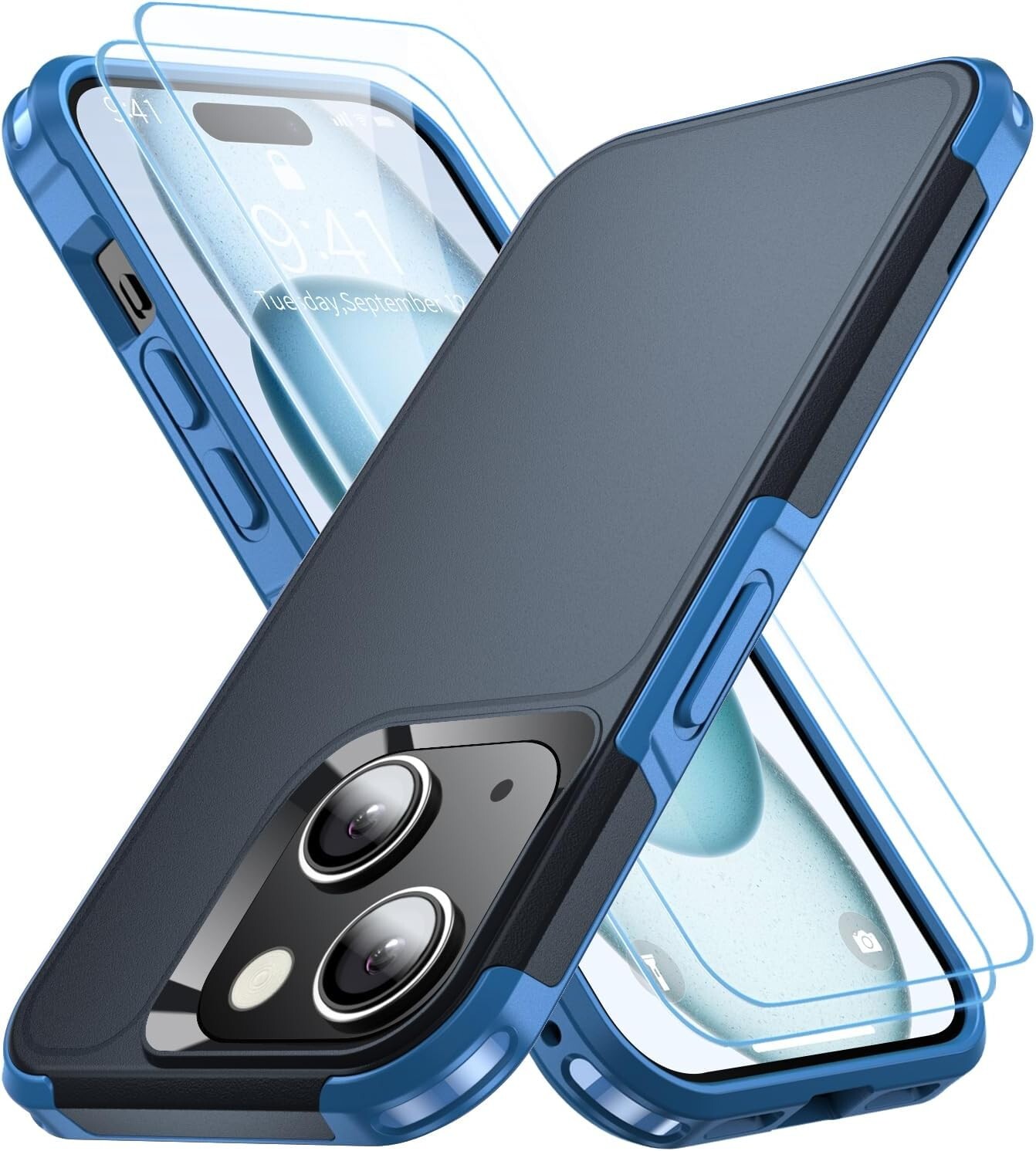 For iPhone 15 Case with Military Grade Protective Cover & Screen Protector Blue-image