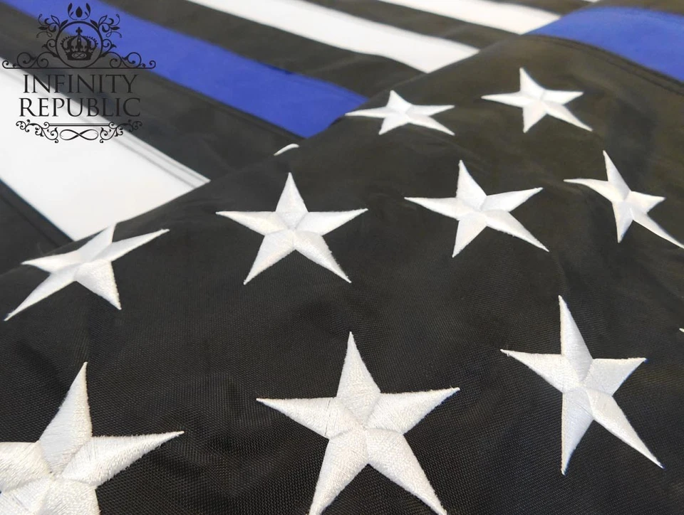 Bandera Bordada Delgada Azul Verde Línea Roja 3x5 Policía Bomberos Militares EE. UU. Línea Delgada Foto 3 de 4